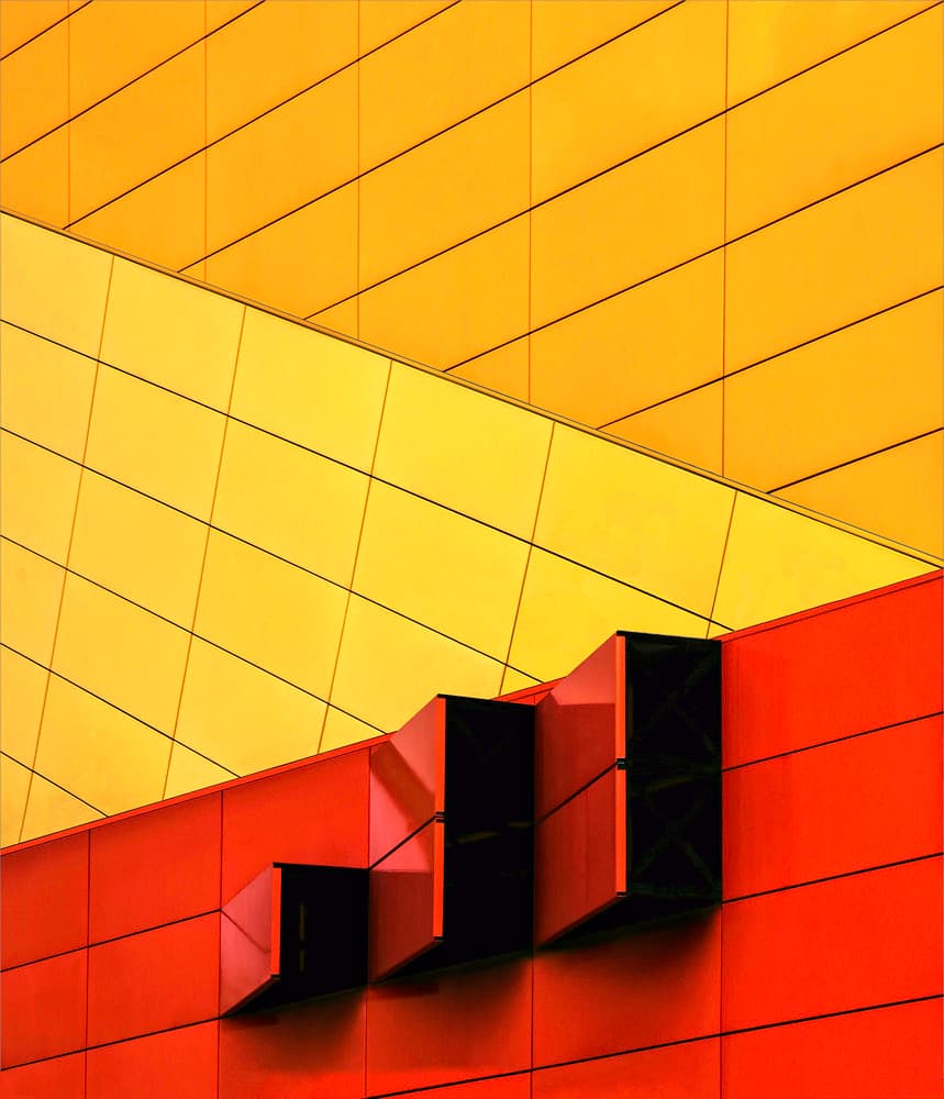 Vibrant Geometric Facade by Gilbert Claes — canvas wall art
