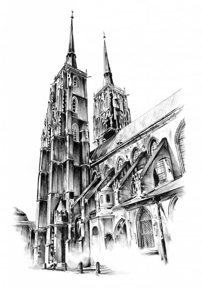 Grand Gothic Cathedral Sketch by Kulik — canvas wall art