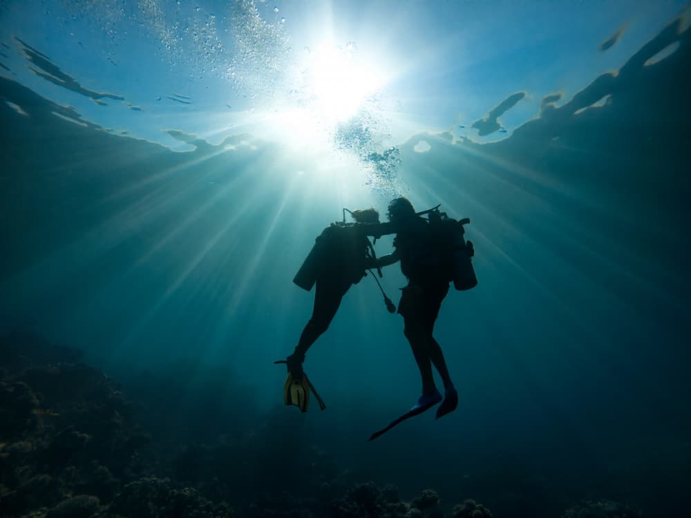 Diving Couple Sun Kissed by Ido Meirovich — canvas wall art