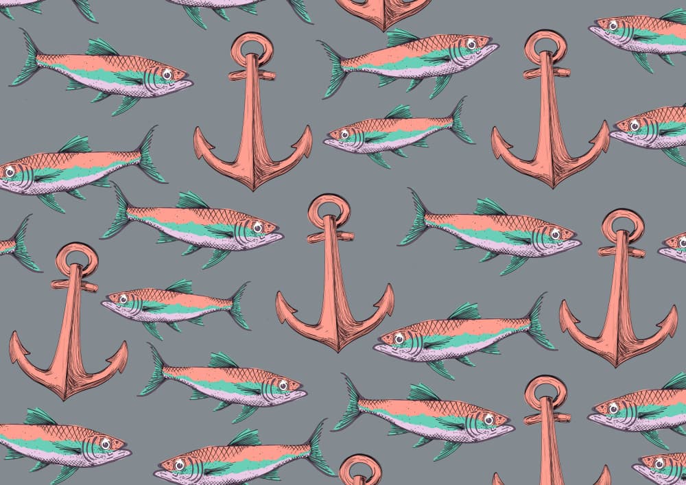 Coastal Fish and Anchors by Nicholas — canvas wall art