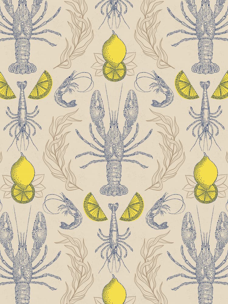 Lobster And Lemon Pattern by Alexandra Weise — canvas wall art