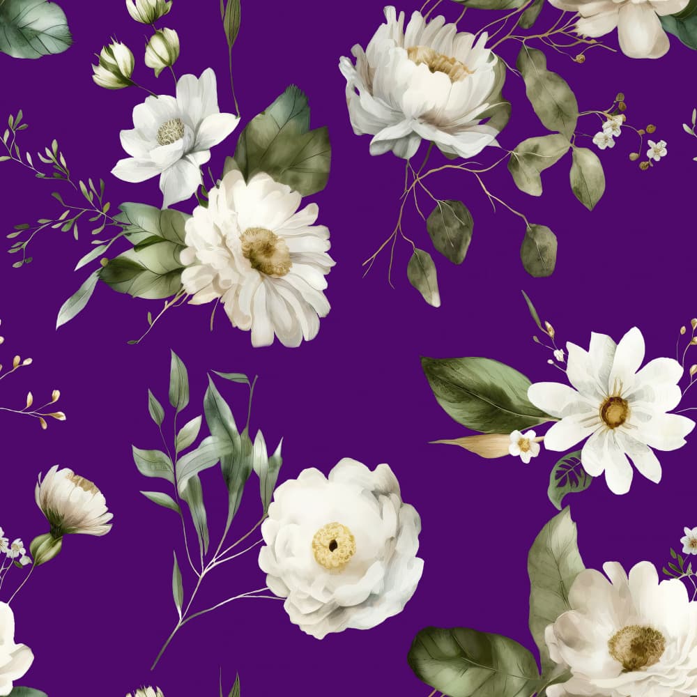 Delicate White Blooms Purple by Bilge Paksoylu — canvas wall art