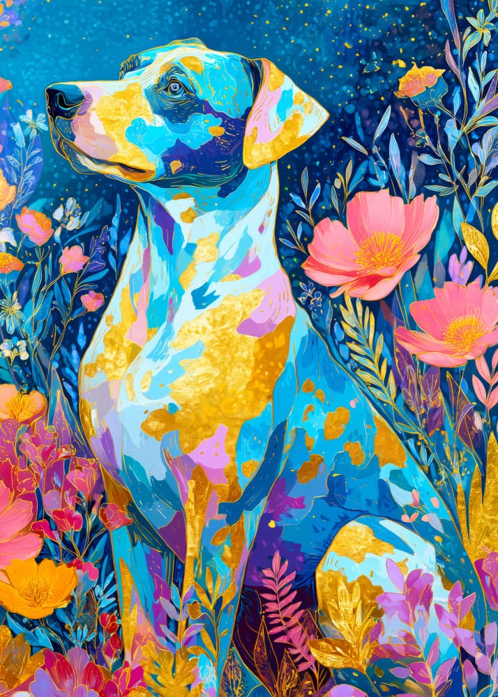 Vibrant Floral Dog by Justyna Jaszke — canvas wall art