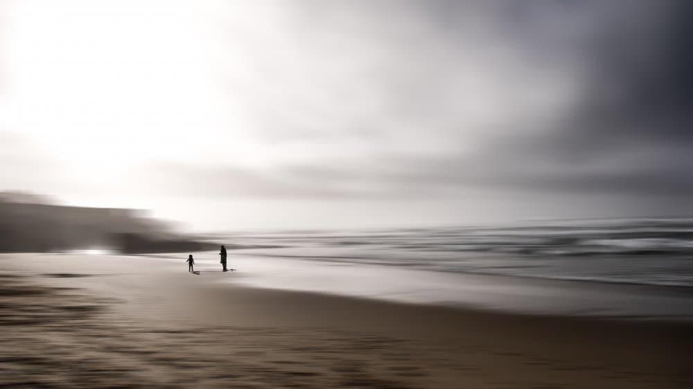 Misty Beach Figures by Vitor Martins — canvas wall art