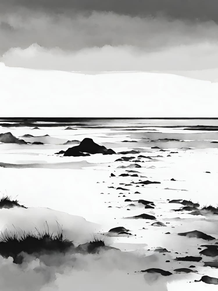 Monochrome Coastal Serenity by Ohkimiko — canvas wall art