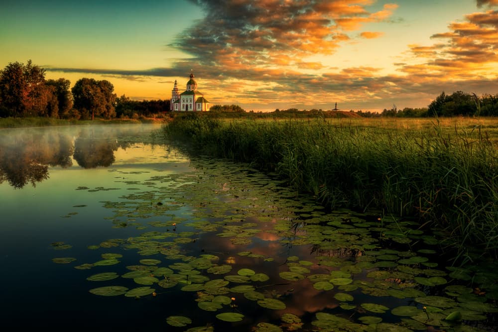 Golden Hour Country Church by Steven Zhou — canvas wall art
