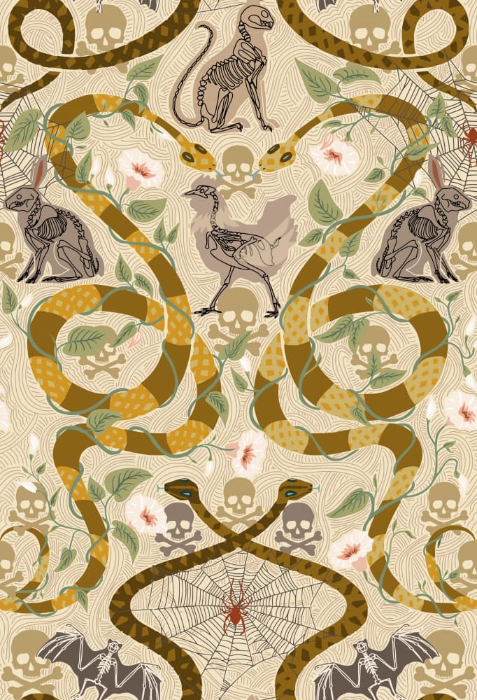 Gothic Snake Skull Pattern by Annick — canvas wall art