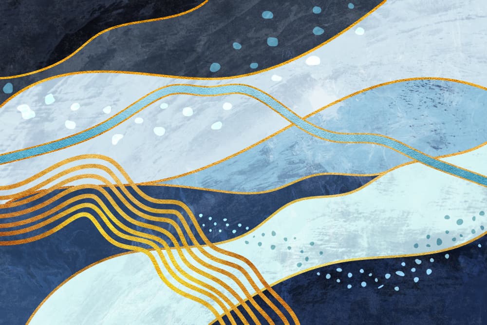 Golden Blue Waves by amini54 — canvas wall art