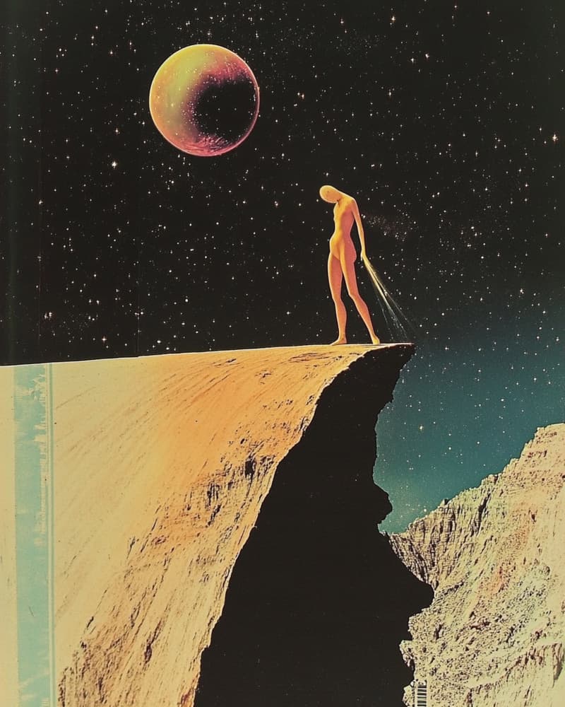 Solitary Figure Under Planet by Samantha Hearn — canvas wall art