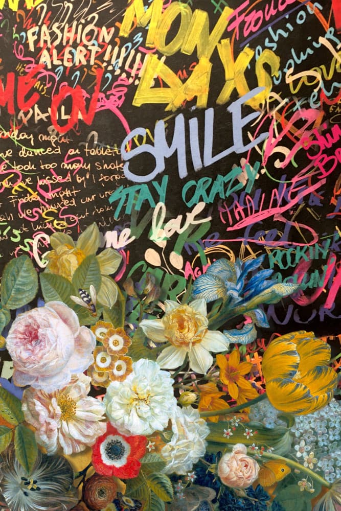 Vibrant Flowers Graffiti by Marja van den Hurk — canvas wall art