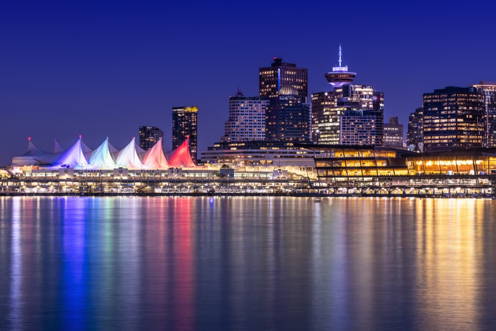 Vibrant Vancouver Night Reflection by Melanie Viola — canvas wall art