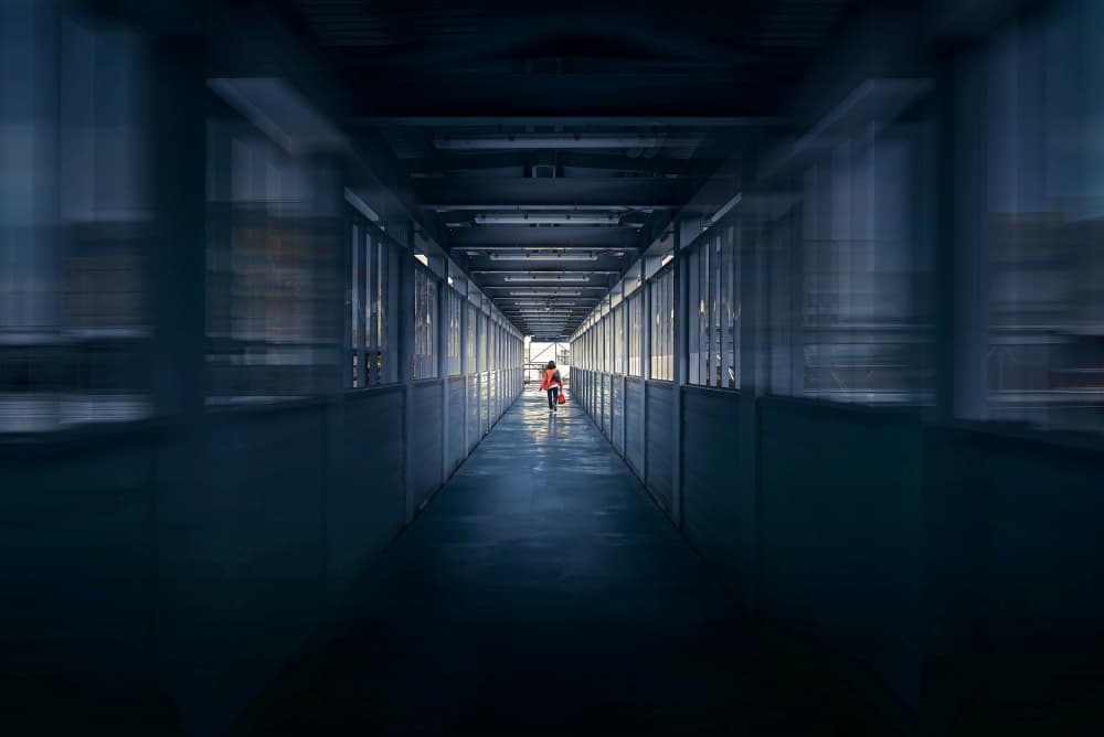Lone Figure Corridor by MingLun Tsai (蔡明倫) — canvas wall art