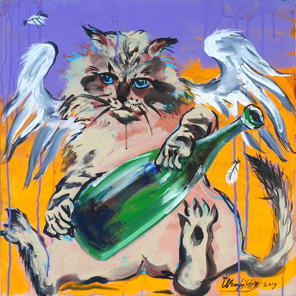 Party Cat Angel by Kanat Ibragimov — canvas wall art