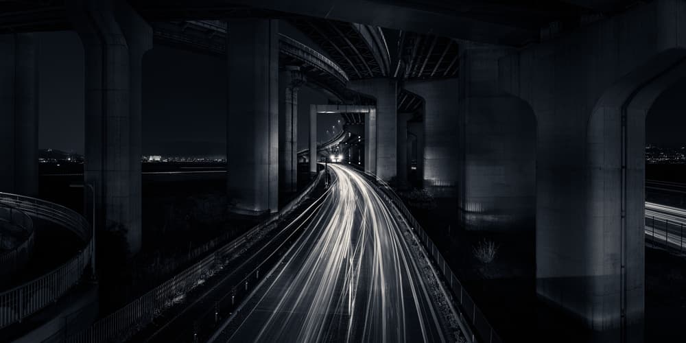Night Highway Light Trails by Yoshihiko Wada — canvas wall art