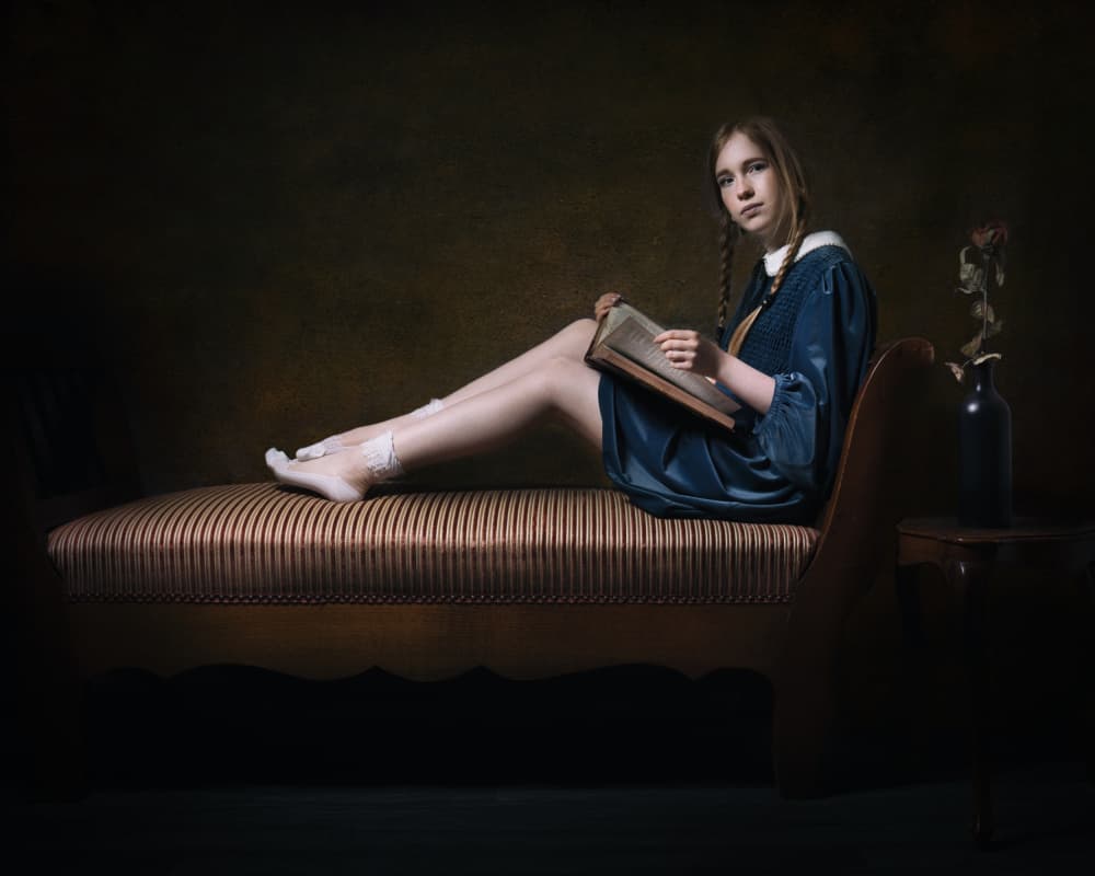 Pensive Girl With Book by Christian Kurz — canvas wall art