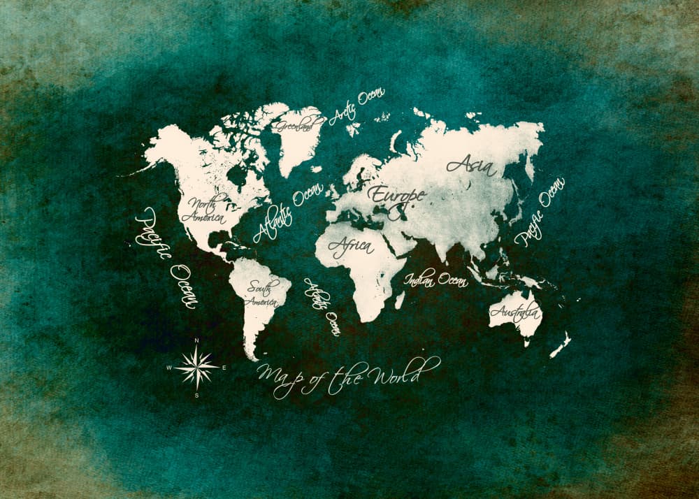 Vintage World Map by Justyna Jaszke — canvas wall art