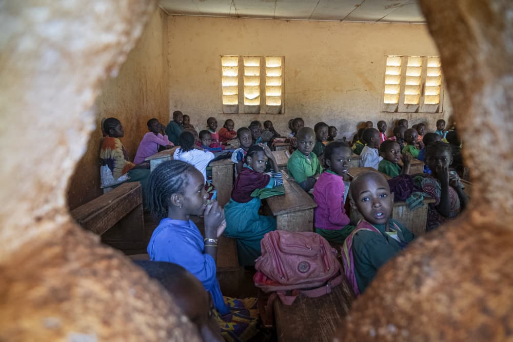 African Classroom Kids by Elena Molina — canvas wall art