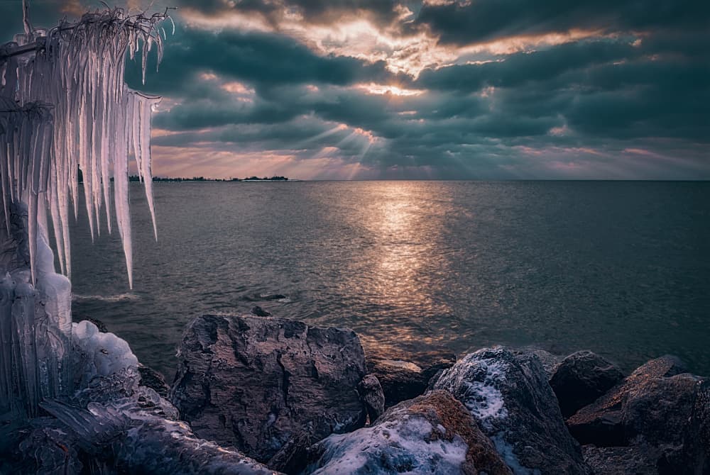 Sun Rays Over Icy Lake by Ben.C.L — canvas wall art