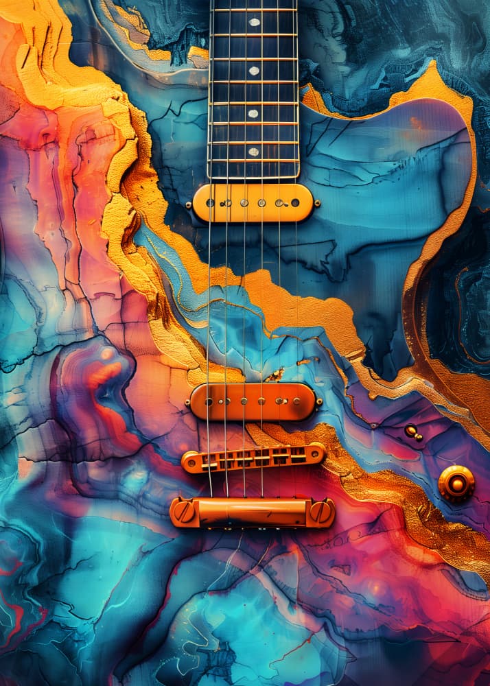 Vibrant Abstract Guitar by Justyna Jaszke — canvas wall art