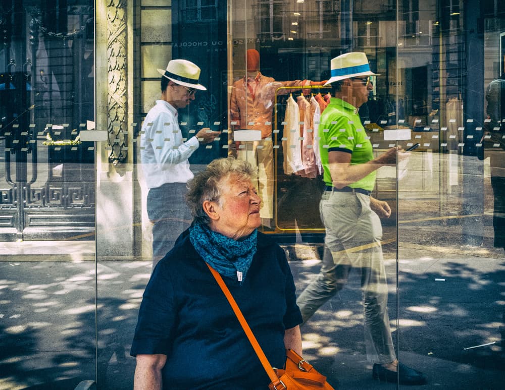 Woman Street Reflections by John Hoey — canvas wall art