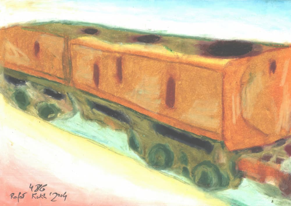 Old Orange Train Cars by Kulik — canvas wall art