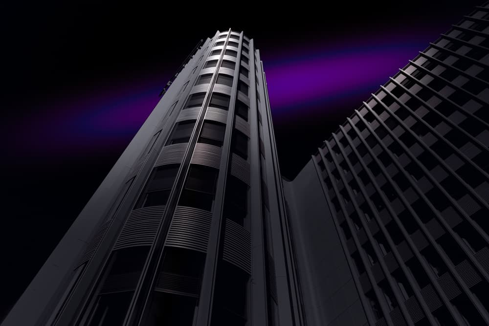 Purple Skyscraper Glow by Marc Huybrighs — canvas wall art