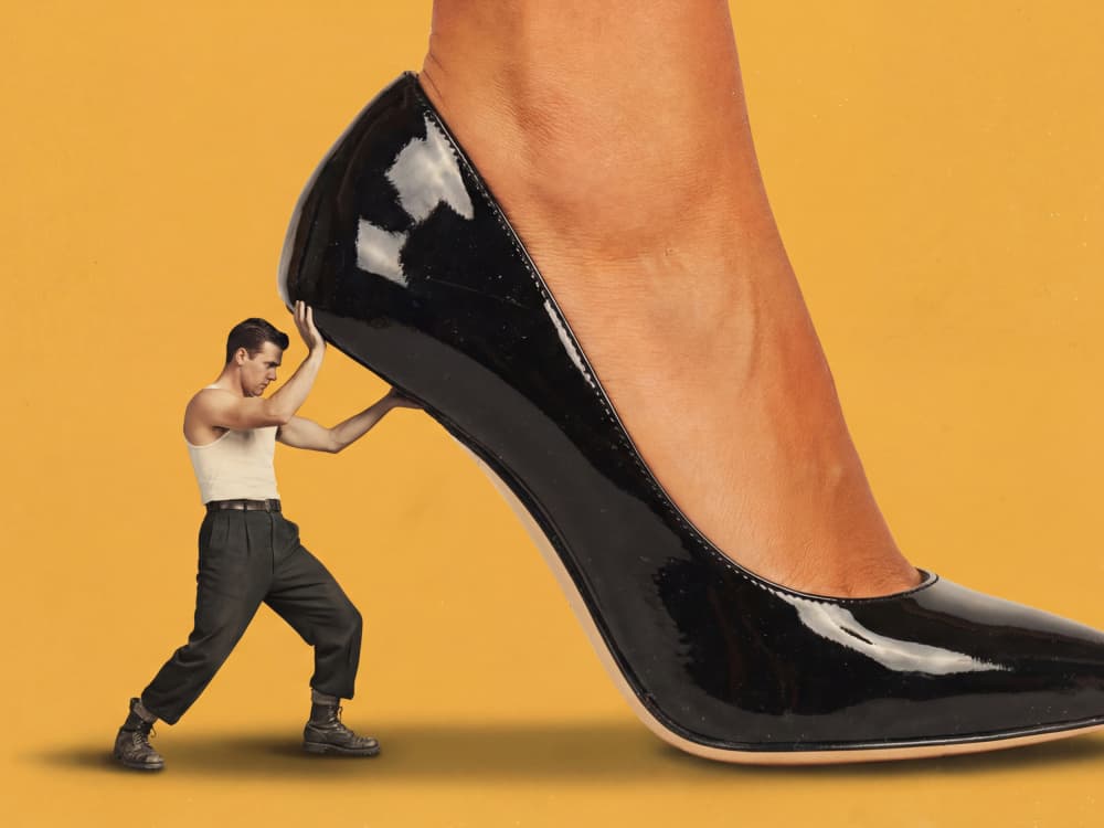 Tiny Man Giant Heel by Andreas Magnusson — canvas wall art