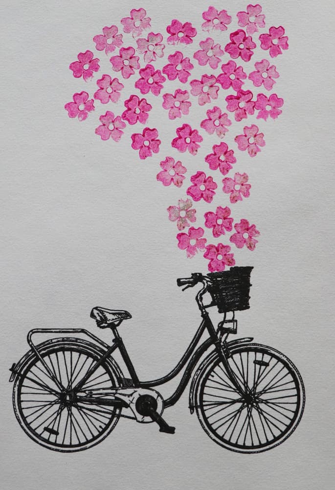 Pink Blossom Bicycle by Santhosh ch — canvas wall art