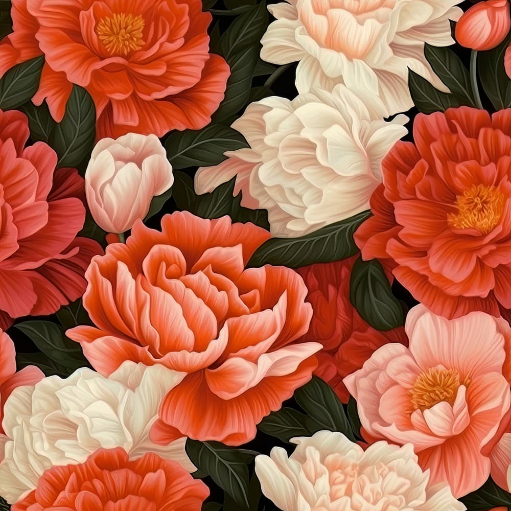 Red Coral Peony Garden by Bilge Paksoylu — canvas wall art