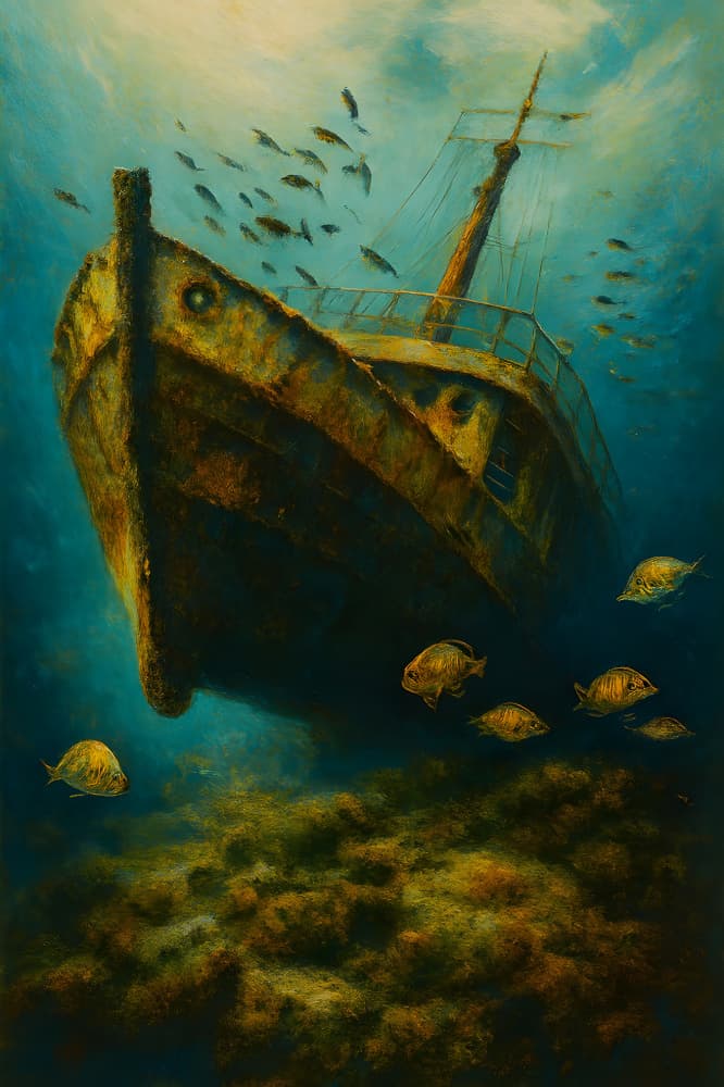 Mysterious Underwater Wreck by HUGO — canvas wall art