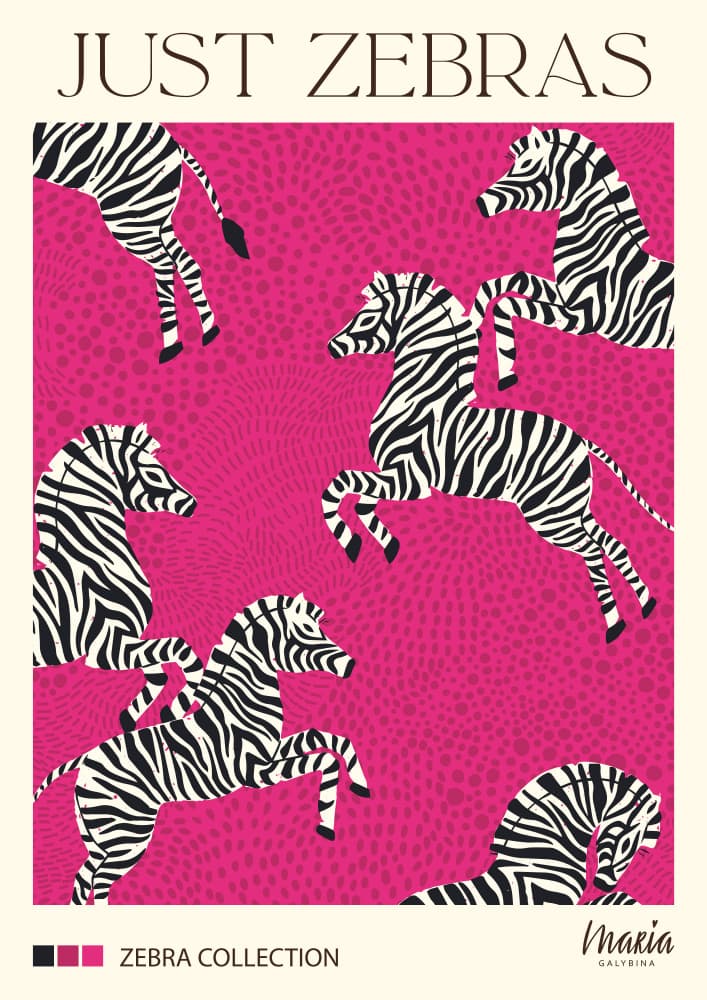 Dancing Pink Zebras by Maria Galybina — canvas wall art