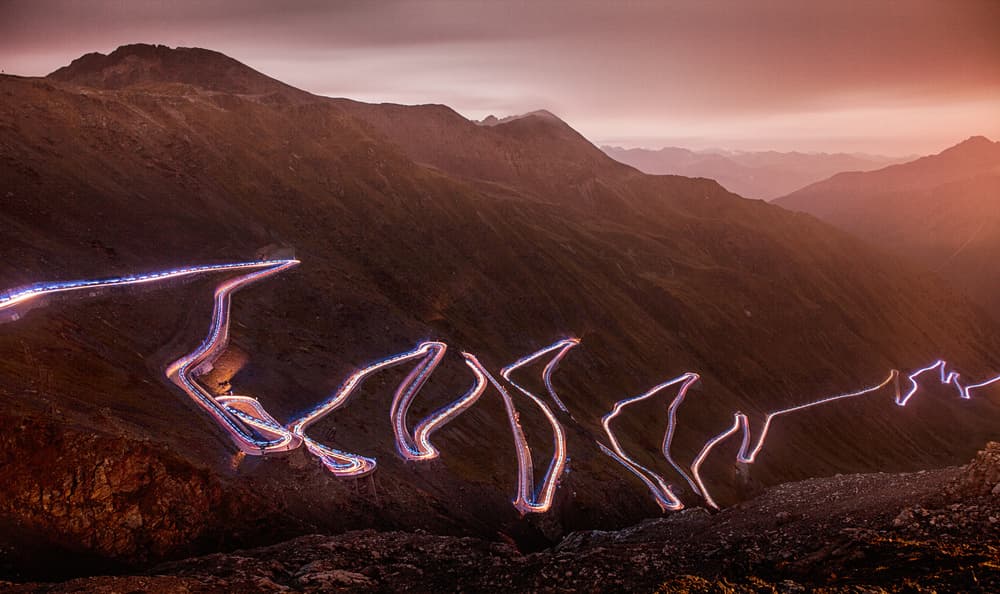 Alpine Road Light Trails by Peter Svoboda MQEP — canvas wall art