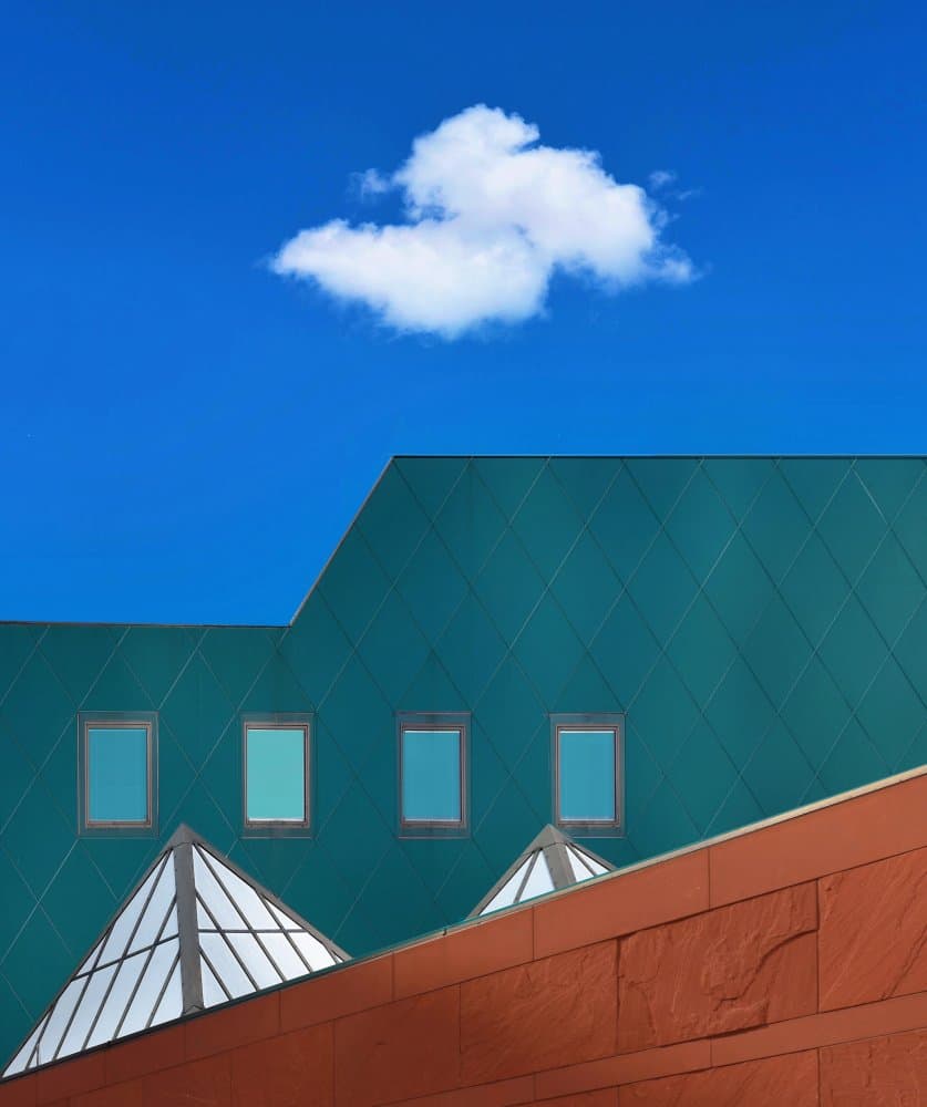 Geometric Teal Building Sky by Arnon Orbach — canvas wall art
