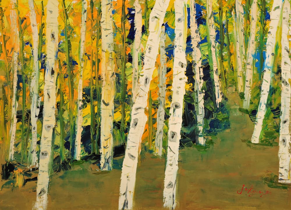 Golden Birch Path by Jukyong Park — canvas wall art