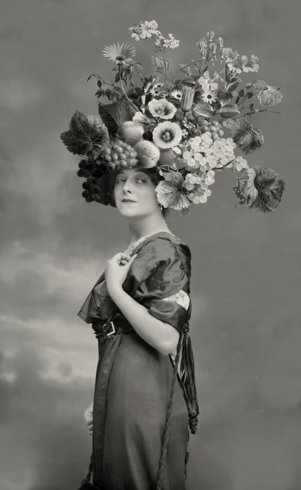 Elegant Floral Hat Portrait by Marja van den Hurk — canvas wall art