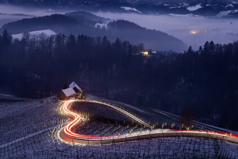 Snowy Heart Road Trails by Dan Mirica — canvas wall art