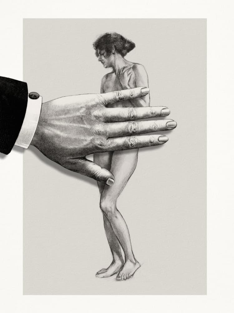 Hand Covers Nude Figure by Marja van den Hurk — canvas wall art