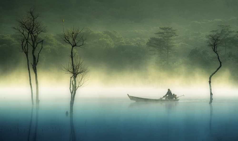 Misty Lake Morning by Nguyen Tan Tuan — canvas wall art