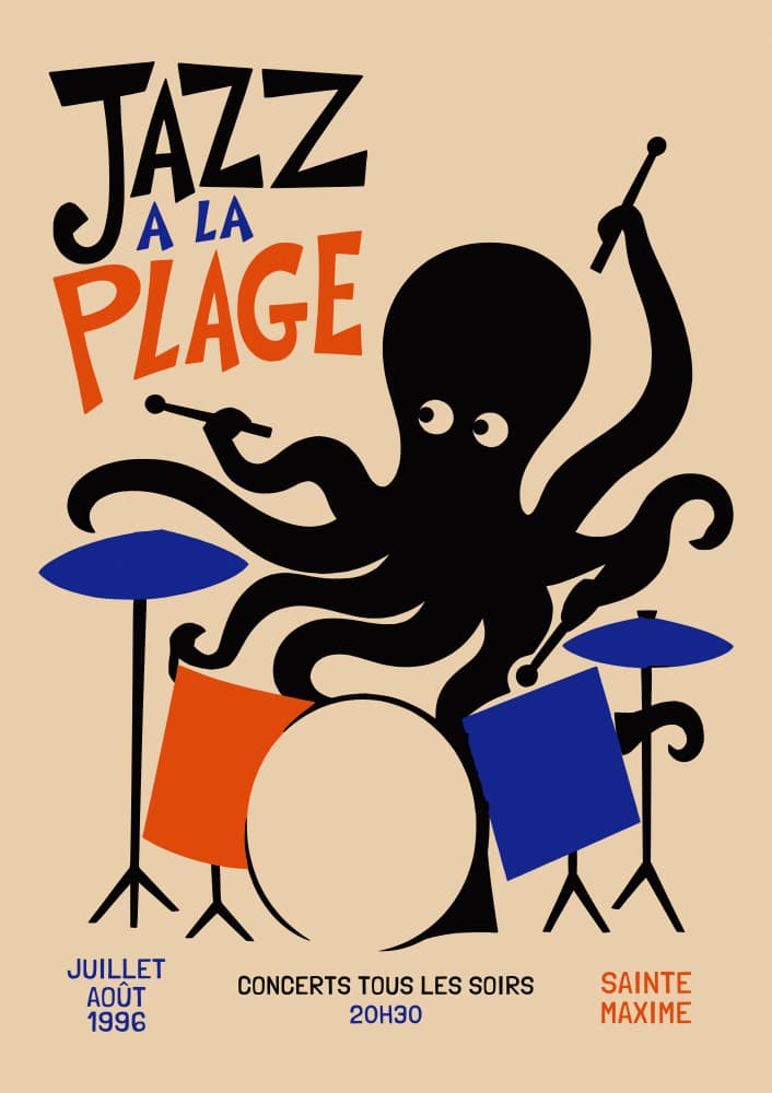 Octopus Beach Jazz by Patryk Krygowski — canvas wall art