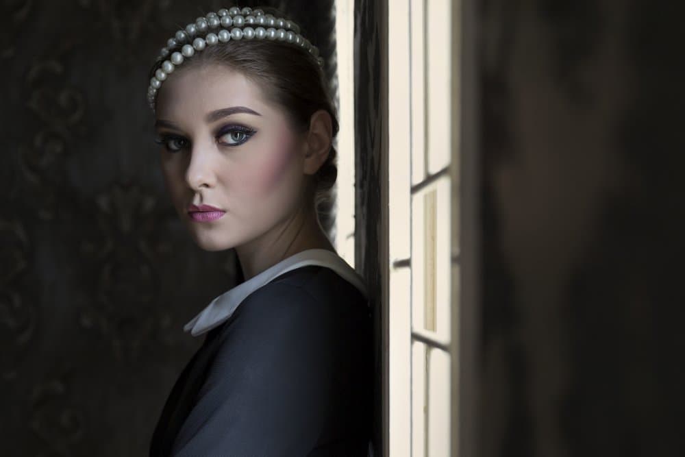 Elegant Pearl Headband Portrait by Lita Pratikto — canvas wall art