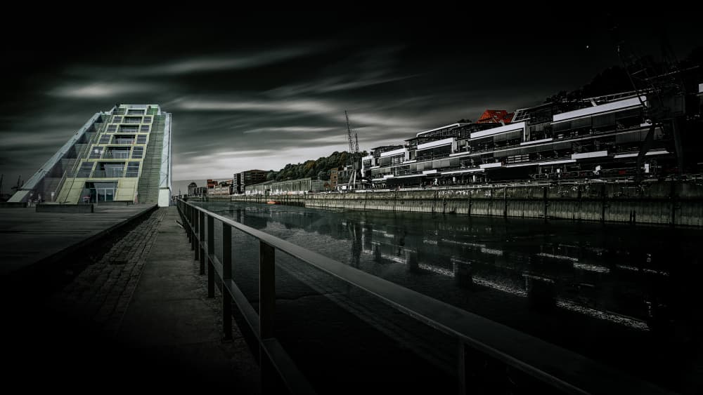 Moody Waterfront Architecture by Jürgen Muß — canvas wall art