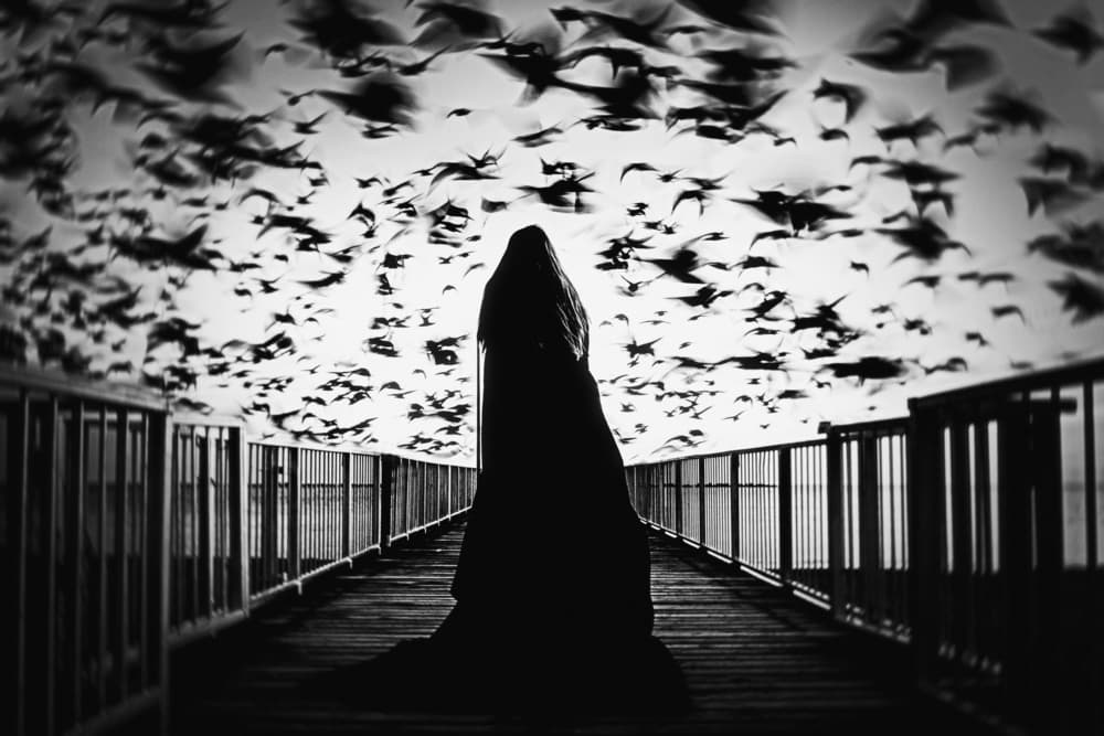 Cloaked Figure Dark Sky by Bogdan Bouşcă — canvas wall art