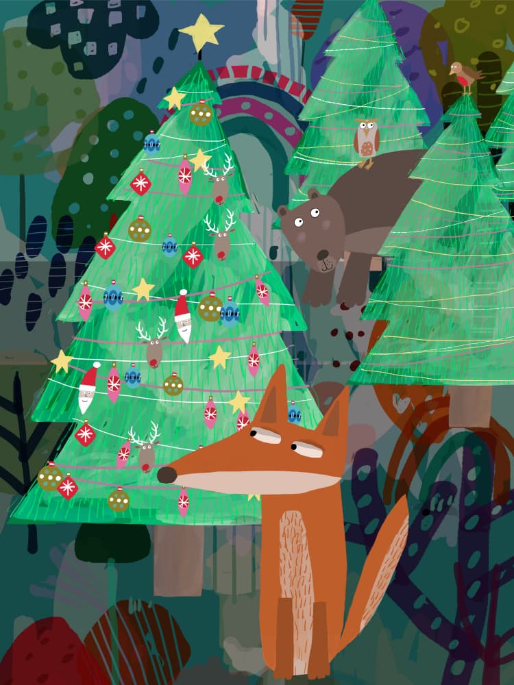 Fox And Forest Christmas by Carla Daly — canvas wall art