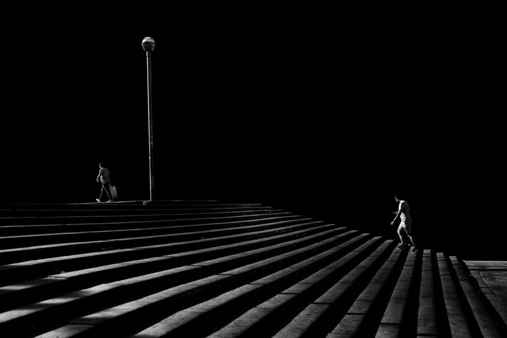 Figures on Shadowed Stairs by Antonio Grambone — canvas wall art