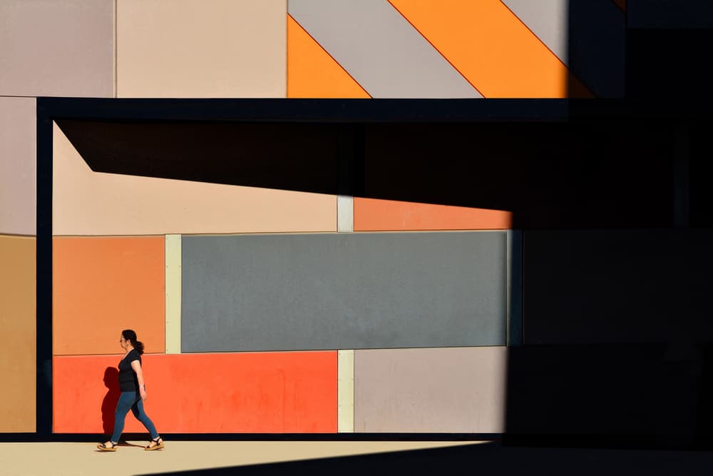 Woman Walking Geometric Light by Florentinus Joseph — canvas wall art