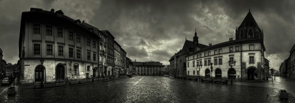 Moody Old Town Square by paralaxa — canvas wall art