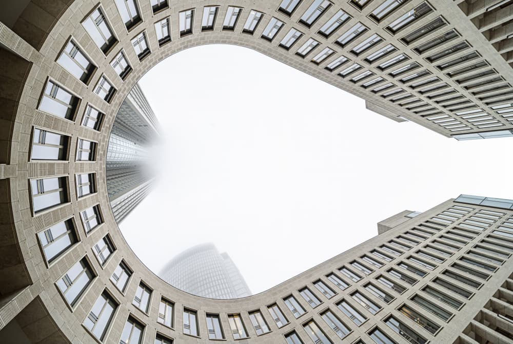 Curved Skyscrapers Sky View by fotomarion — canvas wall art
