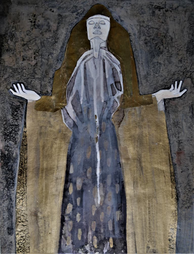 Contemplative Golden Figure by Doris Schmitz — canvas wall art