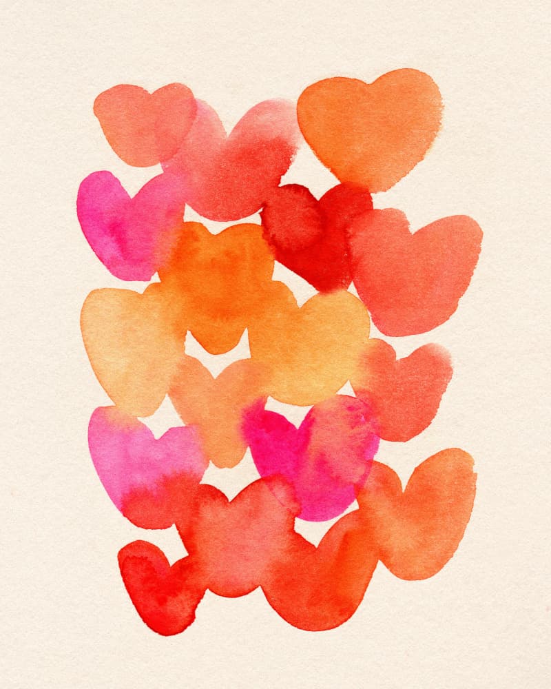 Vibrant Watercolor Hearts by Ekaterina Koroleva — canvas wall art