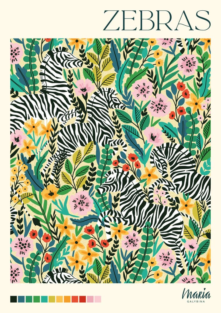 Vibrant Jungle Zebras by Maria Galybina — canvas wall art